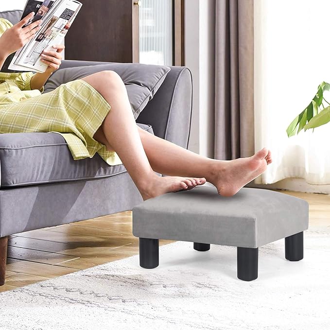 Ottoman Footrest Stool Velvet Modern Small Square Seat Chair Footstool (Gray)
