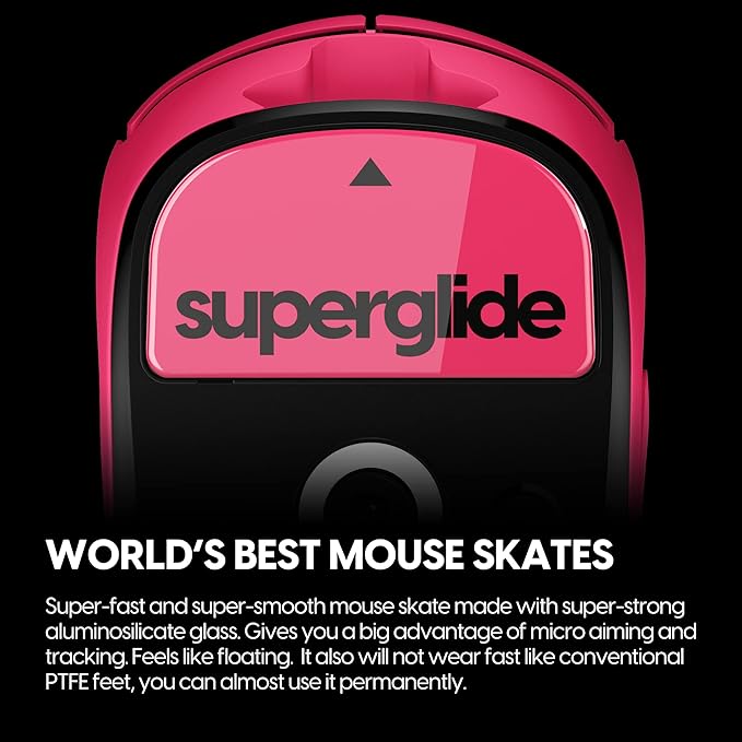 Superglide Glass Mouse Skates for Logitech G Pro X Superlight - Polished Edge, Ultra Smooth Glide, Compatible with Glass Mousepads, Durable Gaming Feet (Type-S, Magenta)