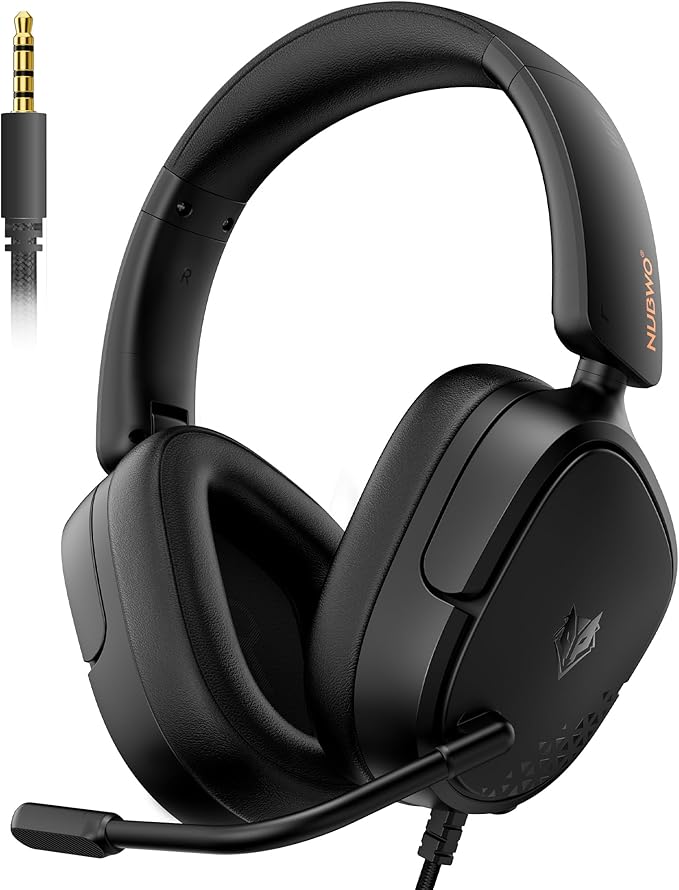 NUBWO HG04L Gaming Headset for PS5/PS4, Xbox Series X|S/Xbox One, Switch – 250g Lightweight, Clear Unidirectional Mic, Soft Memory Earmuffs, 3.5mm Jack for Gaming & Work - Black