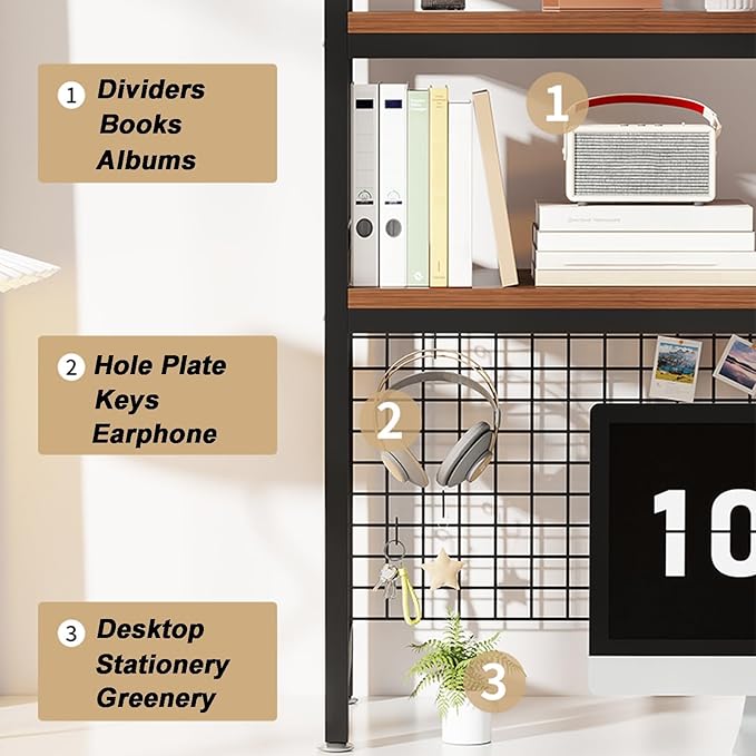 2-Tier Desktop Hutch Bookshelf Metal Desk Shelf Dorm Bookcase for Computer Desk Countertop Storage Organizer Display Rack for Office Home (White, 53.1in)