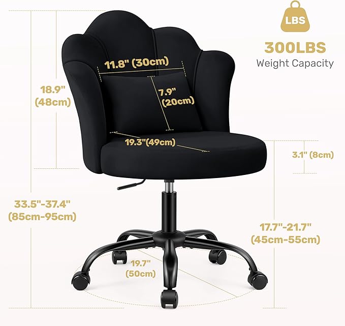 BestGlory Petal Vanity Chair with Wheels, 3.15" Extra Thick Comfy Makeup Chair, Adjustable Modern Swivel Armless Desk Chair for Girls Women, Aesthetic Small Office Chair for Bedroom Dorm