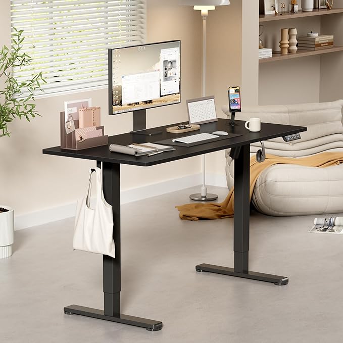 YESHOMY Height Adjustable Electric Standing Desk, 46 x 24 Inches Memory Home Office Sit Stand up Desk with Phone Holder and USB Charging Port, Black