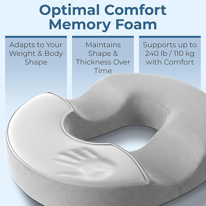 5 STARS UNITED Donut Pillow Hemorrhoid Tailbone Cushion – Large Cushion for Pain Relief – Coccyx, Prostate, Sciatica, Pelvic Floor, Pressure Sores, Pregnancy, Postpartum Recovery, Light Gray
