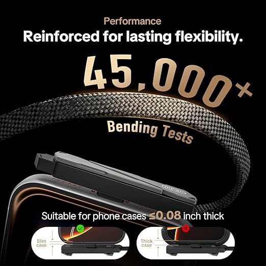 MFish 240W USB C to USB C Cable, Type C Fast Charging Cable with T-Shaped Stand, 90° Right Angle Gaming Cable for iPhone 17/16/15, MacBook, Tablet, Galaxy S25/S24, Braided Durable 3.93FT