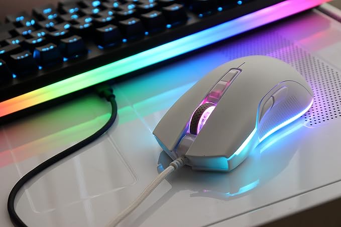 i-rocks M31E RGB Wired Gaming Mouse : 6400 DPI Optical Sensor - 60 Million Click lifespans - Compatible Software - 7 Programmable Buttons - Plain White