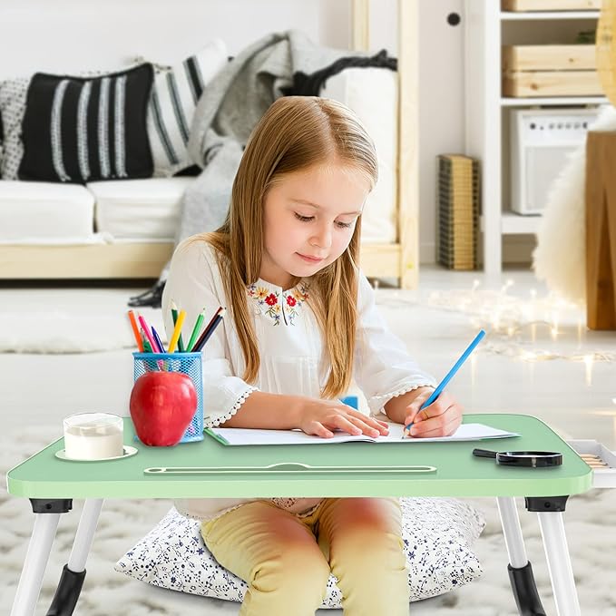 Fayquaze Portable Foldable Laptop Bed Desk with Storage Drawer and Cup Holder - Lap Desk Laptop Stand Tray Table for Eating, Reading and Working