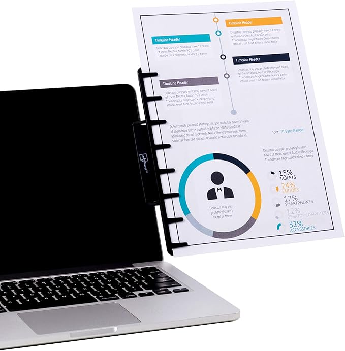 Note Tower Monitor Document Paper Holder for Typing | Clips to Laptops & Desktop Monitors I Reduces Eye & Neck Strain | Portable Copy Holder for Desk | Sticky Note Stand & Monitor Memo Board | Black