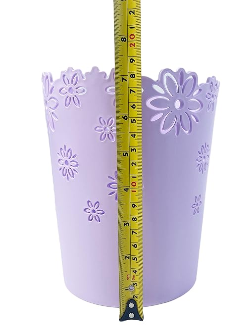 Wastebasket, Hollow Flower Shape Plastic Lidless Wastepaper Baskets Trash Can (Purple, Mini)