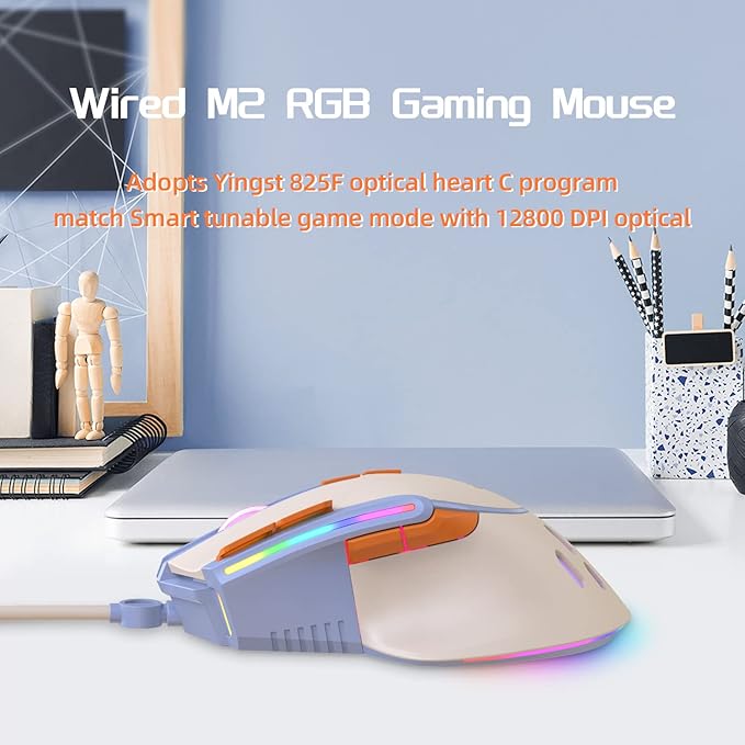 MAGIC-REFINER M2 Wired Gaming Mouse with 6 Types RGB Backlit High Precision Adjustable 12800DPI,PC Gaming Macro Programming Mouse Conform Right Hand Engineering USB Plug Play for Laptop Mac（Blueberry）