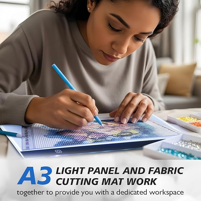 Yinder A3 LED Tracing Light Pad with Translucent Self-Healing Cutting Mat – Adjustable Brightness Light Board for Drawing, Sewing, Quilting & Diamond Painting (13" x 19")