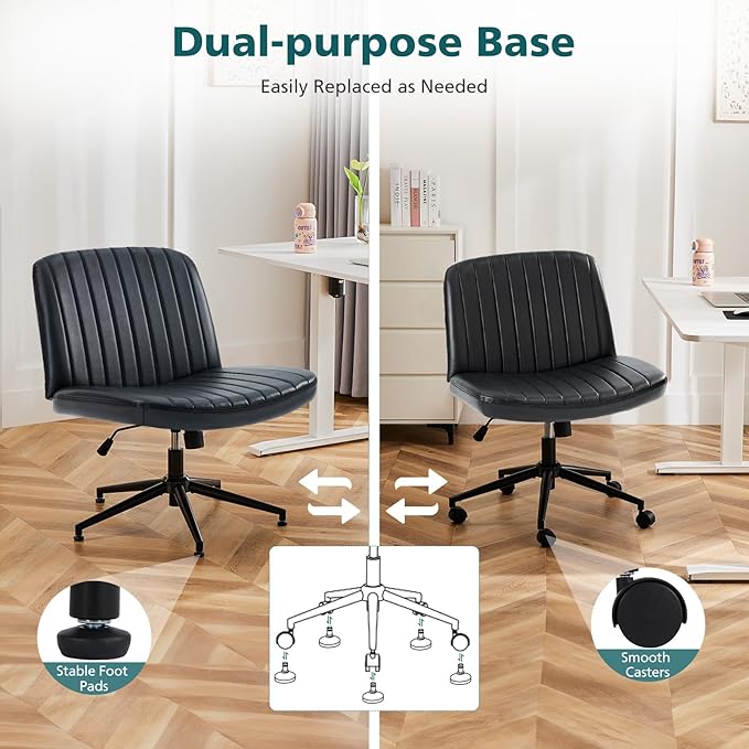 OLIXIS Wide Criss Cross Swivel Desk Chair – Black