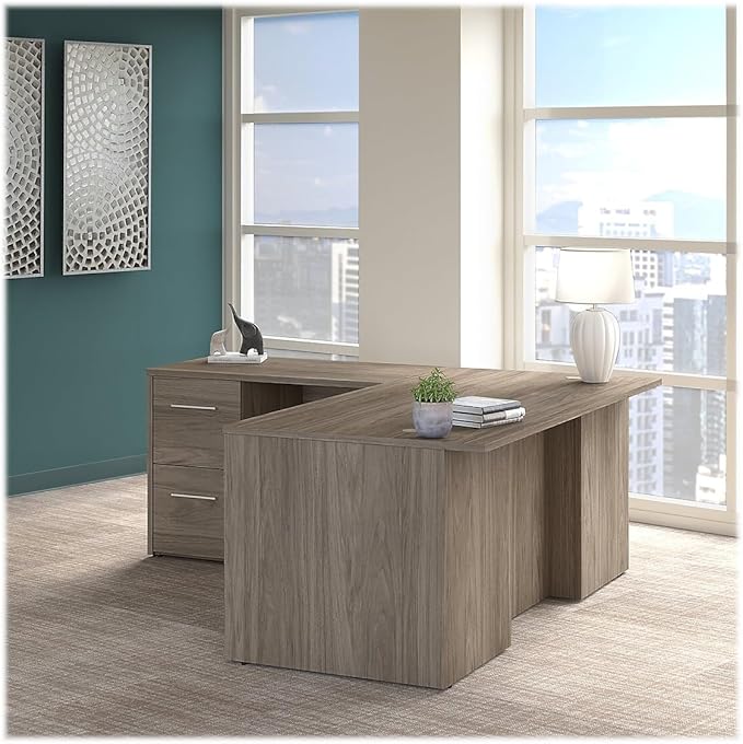 Bush Business Furniture Office 500 72W L Shaped Executive Desk with Drawers in Modern Hickory, Large Computer Table for Home Office or Professional Workspace