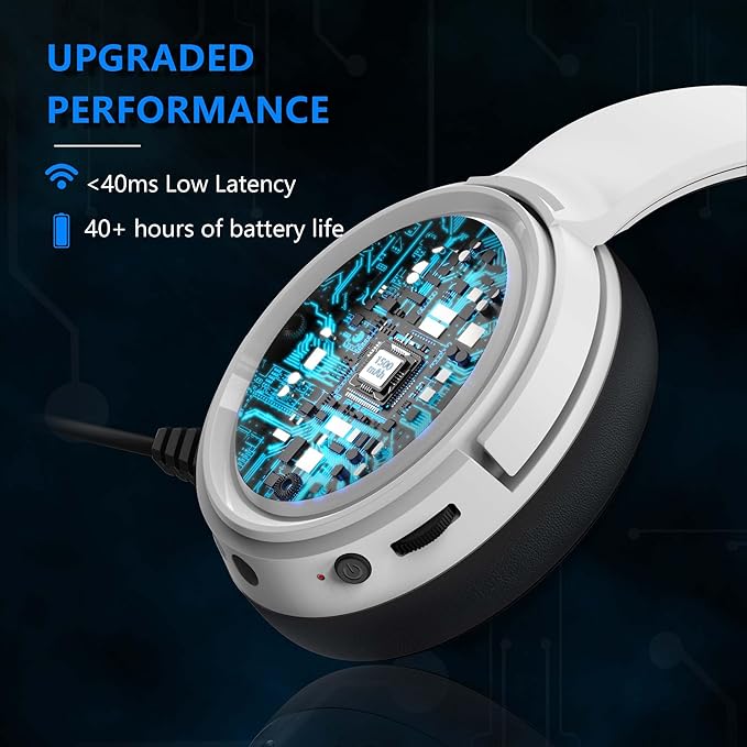 BINNUNE Wireless Gaming Headset — 2.4GHz Low-Latency USB Dongle + Bluetooth, 50mm Drivers 7.1 Surround, Noise-Cancelling Mic, 40H Battery — Over Ear Wireless Headphones for PS5, PC, Laptop, White