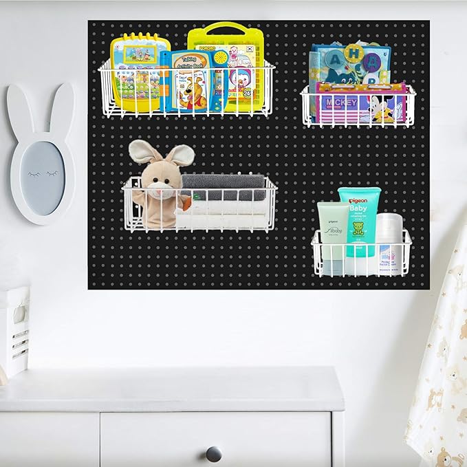 Pegboard Baskets,Pegboard Accessories,Can be Used to Store Items That Are Not Easy to Hang on a Pegboard(4pcs) (White Light-Duty)