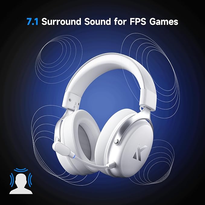 V9 PRO Wireless Gaming Headset 7.1 Surround Sound for PS5 PS4 PC SWITCH TOPSPEED Gaming Headphones, Noise Canceling Mic, 250Hr Battery, Low 15ms Latency, Lightweight, BT 5.3 FPS Games Icy&White