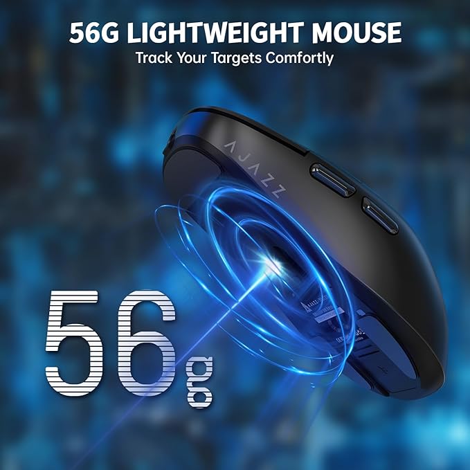 Ajazz AJ159 Dual Mode 2.4G/USB-C 56g Lightweight Gaming/Office Mouse with PAW3395 Sensor, 5 Programmable Buttons Up to 26KDPI with Magnetic Charging Dock for PC/Laptop/Win/Mac (Black)