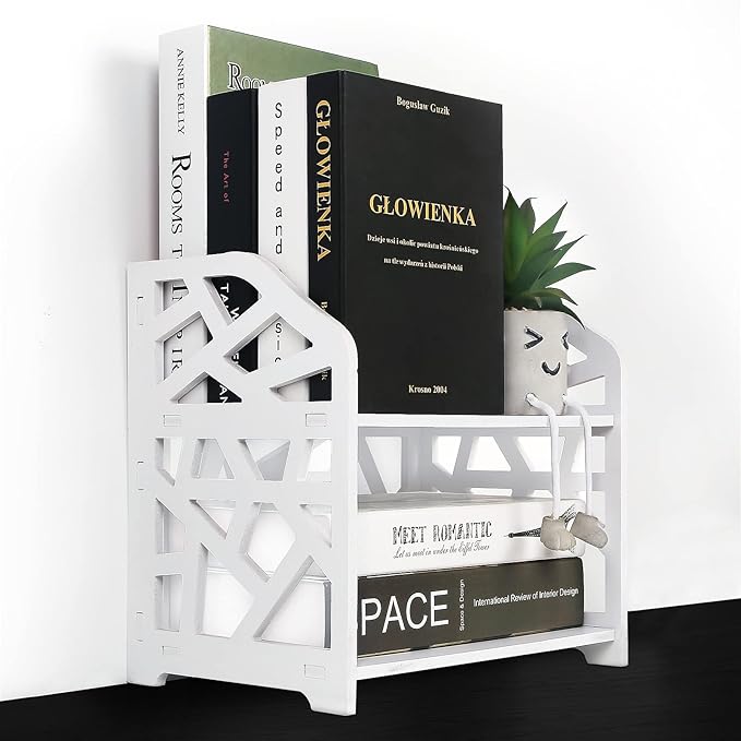 YGYQZ Small Bookshelf for Desktop Storage, Mini Cute Office Desk Shelves White Versatility Organizers for Women, Kids