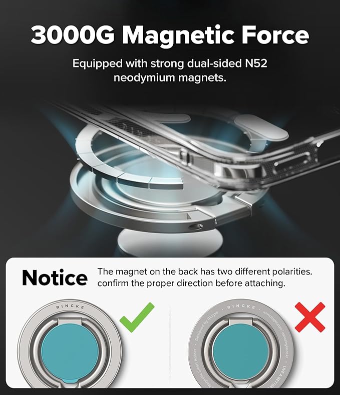 Ringke Dual Magnetic Smart Holder [Compatible with MagSafe] Phone Grip, Dual-Sided Powerful Magnet, Multi-Angle Hinge 3-Tier Foldable Kickstand for Gym, iPhone, Galaxy, Pixel - Satin Silver