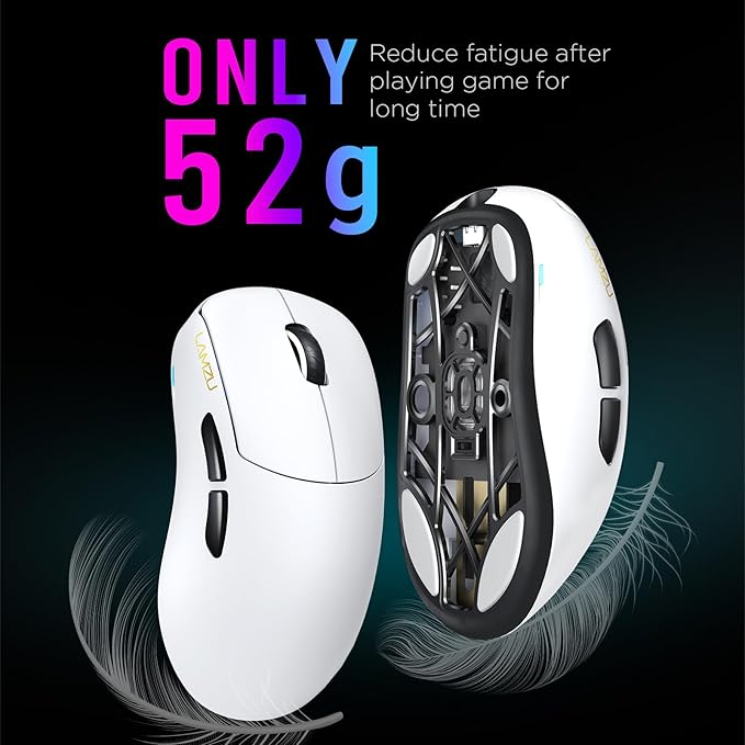 Lamzu Thorn Wireless Gaming Mouse, Ultra-Lightweight 52g, 26000DPI, Ergonomic, Optical Switch, Silver TTC Encoder, PAW3395 Sensor, MCU Nordic 52840-Polar White,4K Compatible