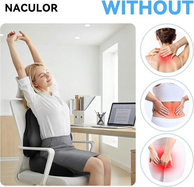 Seat Cushion Lumbar Support Pillow Set for Tailbone & Sciatica Pain Relief, Chair Cushions Back Support with Ergonomic Design Memory Foam XLarge Coccyx Pad for Car, Office, Desk, Wheelchair