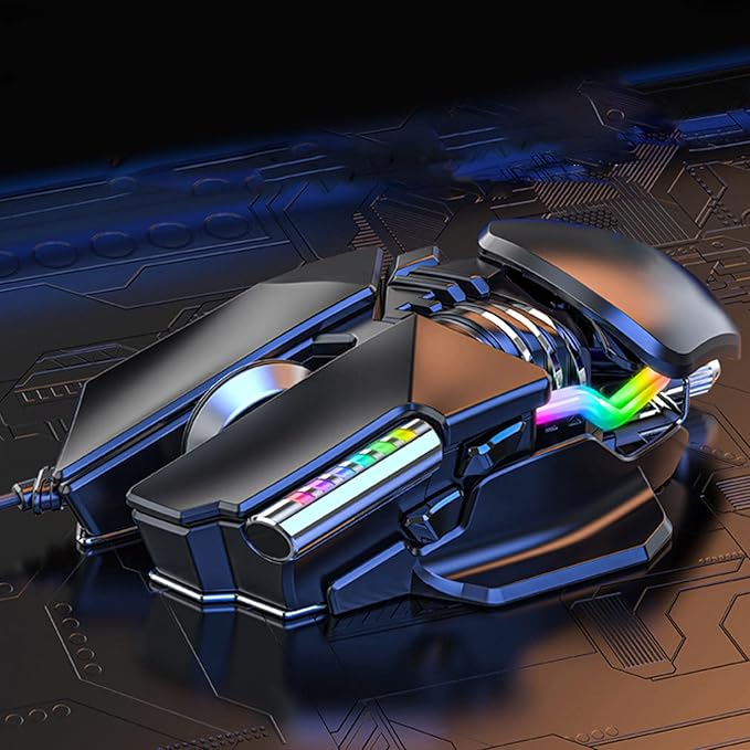 Gaming Mouse, 12800 DPI Mechanical Aesthetic Design Retractable Adjustment RGB Water Cooled Lighting Effect Wired Mouse Electroplated Rollers Metal Brushed Base PC Gaming Mice with Base DPI Cycle Key