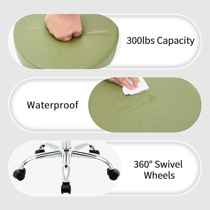 FIRAVOE Office Drafting Chair, Adjustable Drafting Stool on Wheels 19.5"-26.6", Green Salon Rolling Chair (Green)