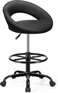 BESTFAIR Office Drafting Chair - Bar Stools with Back Support, Adjustable Foot Rest and Wheels, Shop Rolling Swivel Chair for Standing Desk Counter Kitchen Salon Home Vanity, Black