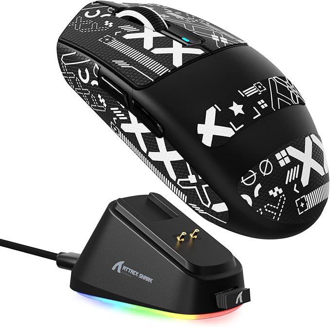 MAMBASNAKE ATTACK SHARK G3PRO Wireless Gaming Mouse with RGB Magnetic Charging Dock, Tri-Mode-2.4G/USB-C Wired/BT,25K DPI,PAW3311 Optical Sensor,59g Ultra Lightweight,Slip Grip Tape for PC/Mac(Black)