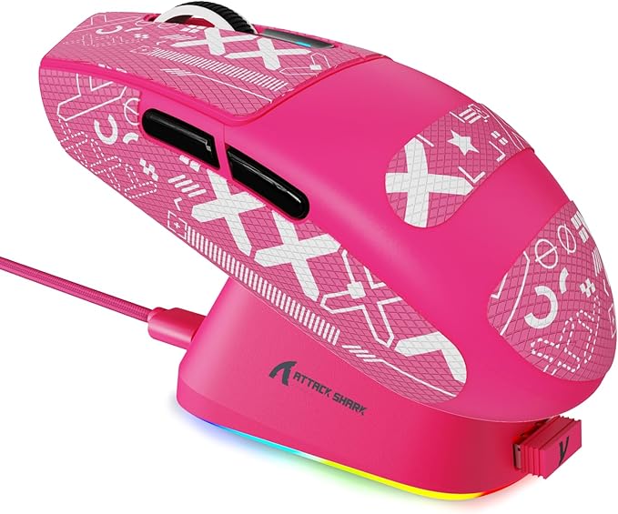 ATTACK SHARK G3PRO Wireless Gaming Mouse with RGB Charging Dock,2.4G/USB-C Wired/BT PAW3311 Optical Sensor 1K Polling Rate Adjustable 25K DPI,500mAh Battery Ultra Lightweight 59g Mice (Red&Griptape)