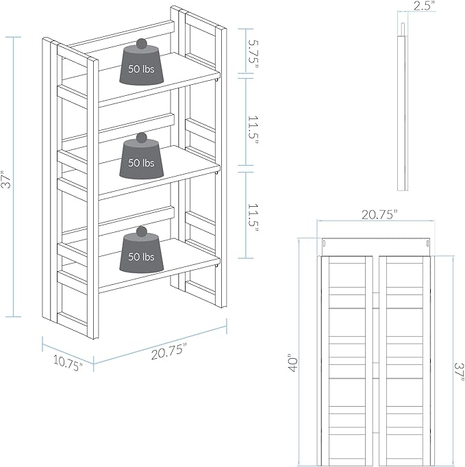 Casual Home 3-Shelf Folding Student Bookcase (20.75" Wide)-Espresso