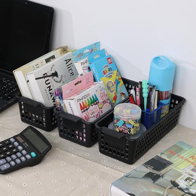 Anbers Black Narrow Storage Baskets for Multi-use, Small Plastic Organizer Baskets, 4 Pack