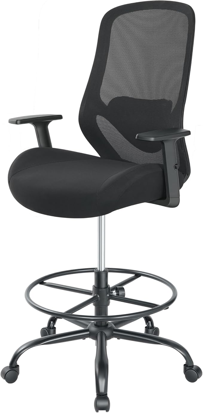 Drafting Office Chairs Big and Tall 450lbs Heavy Duty Mesh Tall Office Chair for Standing Desk, Ergonomic Desk Chair with with Lumbar Support & Wide Seat
