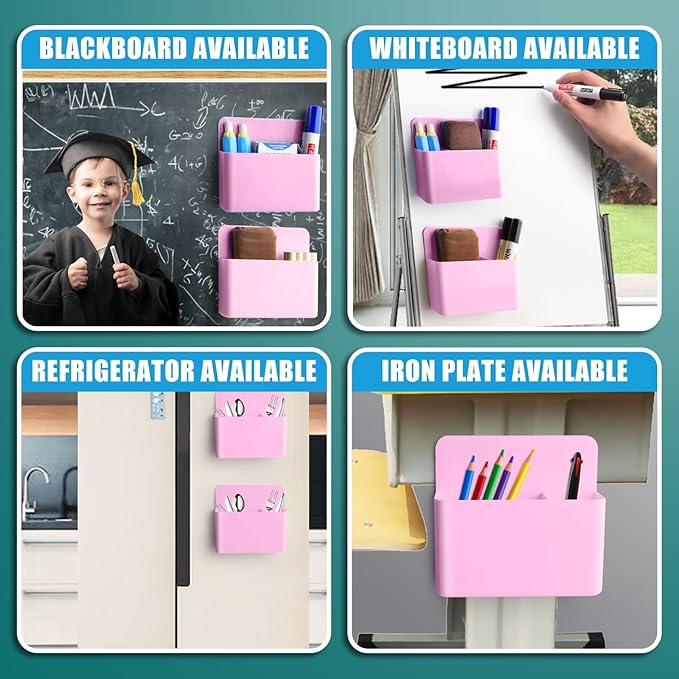 noonebutyou 2 Pcs Magnetic Marker Holder Dry Erase Marker Holder Wall Mount Self Adhesive Pen Holder Magnetic Marker Cup Holders for Whiteboard, Fridge, Home Office School (Pink)