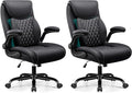 BESTFAIR Office Chair, Ergonomic Computer Desk Chairs with Lumbar Support for Lower Back Pain Relief, Executive Leather Home Chair Comfy with Padded Flip-up Armrests, Black, 2-Pack