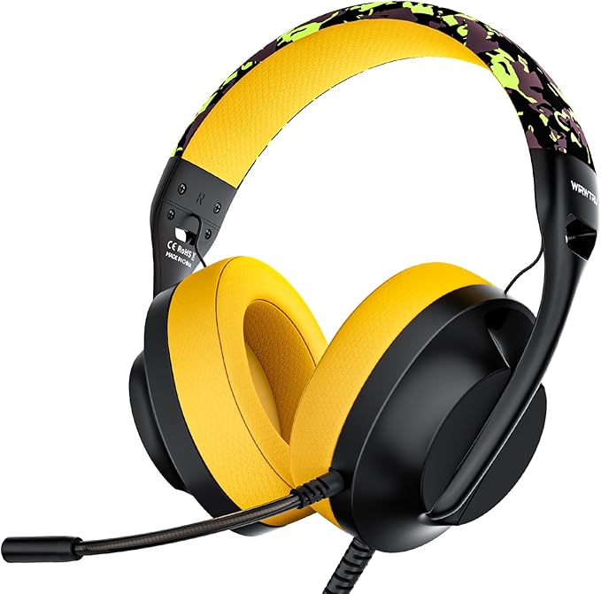 WIRWTRU S30 Gaming Headset with Microphone,198g Lightweight Design, Wired Gaming Headphones for Xbox, Xbox Series X|S, PS5, PS4, Switch, PC, Noise Cancelling Mic, Soft Earmuffs (Yellow)