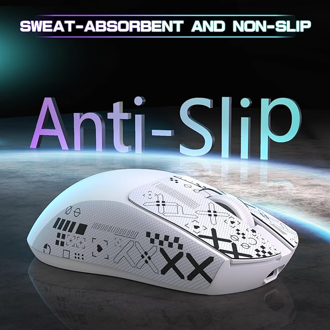 ATTACK SHARK × MAMBASNAKE M4 Wireless Gaming Mouse, 24000 Adjustable DPI PAW3311 Optical Sensor, Programmed Buttons, 52g Lightweight Ergonomic Computer Mice 2.4G/BT/USB-C for PC/Mac-White&Griptape