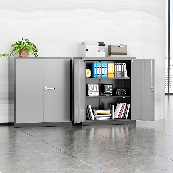 INTERGREAT Metal Storage Cabinet with Doors and Shelves,Lockable Storage Cabinet for Office,36”Black Grey Metal Utility Cabinet Garage Cabinets for Home Office, Garage, Kitchen, Shop