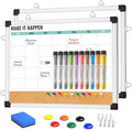 Marsrock Monthly Calendar Whiteboard and Cork Board Combo for Wall, 17"x13" Reversible Hanging Dry Erase Board, Double Sided White Board with Aluminum Frame for Planning, Office, Kitchen, School, Home