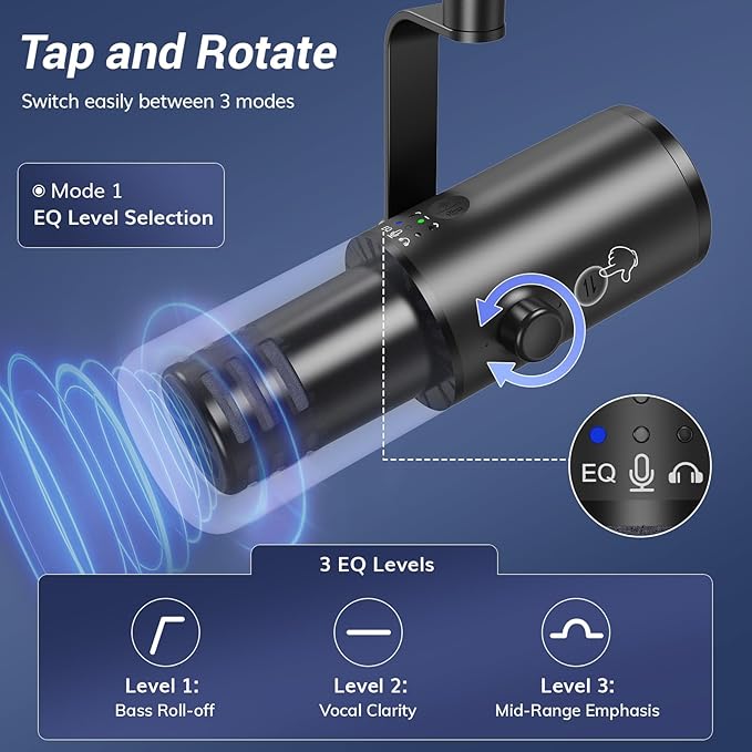 TONOR Dynamic Podcast Microphone for Studio, Cardioid XLR/USB Mic, AI Noise Cancellation, Tap Mute, 3.5mm Headphone Jack for Monitoring, Volume Control, Microfono with Desktop Stand, Black, TD510 AIR