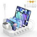 𝟐𝟎𝟐𝟓 𝐔𝐩𝐠𝐫𝐚𝐝𝐞𝐝 Charging Station for Multiple Devices【Tested Safer & Efficient Charging】 6-Port USB Charging Dock Compatible with iPhone/Android/MacBook/Tablet/Kindle & Other Electronic