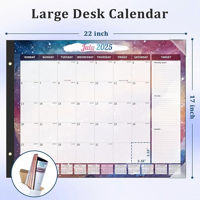 Ospelelf Desk Calendar 2026 Large 22"x17" Monthly Family Planner Pad with Protective Cover 18 Months Use From Now to December 2026 Starry Sky