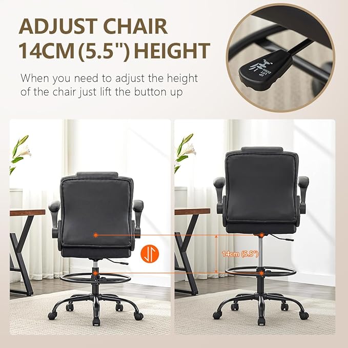 BOSMILLER Drafting Chair,Tall Office Chair for Standing Desk with Adjustable Height,Counter Computer Chairs with Footrest for Home,Drawing or Counter Height Use