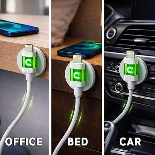 10ft LED Phone Lightning Cable with Magnetic Tip, Magnetic Cord Holder & Green Night Glow Light – Durable Fast Charger Cable for iPhone 5–14 and More