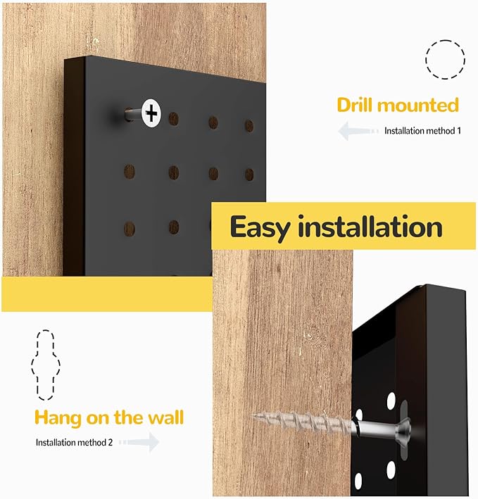Metal Pegboard,4 Pack Metal Pegboard Panels With 8 Hooks,Black Pegboard Wall Organizer,16"x12" Steel Peg Boards for Walls,Tools,Garage,Office