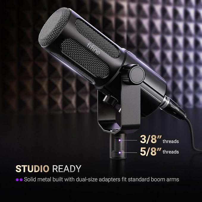 FIFINE Podcast Microphone, USB/XLR Vocal Dynamic Microphone for Streaming, Recording, Broadcast, Content Creator, Studio Microphone for PC with Mute Button, Headphone Monitoring-AmpliTank TANK6