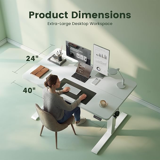 CubiCubi Electric Standing Desk Height Adjustable, 39.4 x 23.6 Inches Home Office Computer Desk, Sit to Stand Up with Memory Presets, White