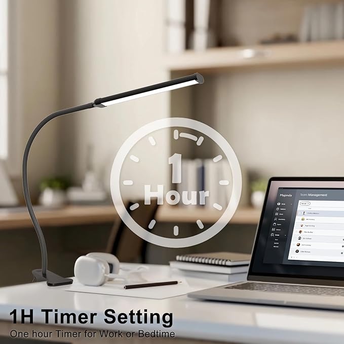 Mojimdo Desk Lamp with Remote, 3 Color & 5 Brightness & 77LED Dimmable Reading Lamp, 15.7'' Flexible Gooseneck Clamp Lamp, Eye-Caring Clip on Light with Adapter for Reading Study Workbench Drafting