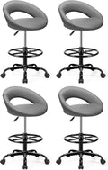 BESTFAIR Drafting Chair with Back, Height Adjustable Rolling Stool with Foot Rest, Tall 360° Swivel Stool PU Leather Chair with Wheels for Home Office, Standing Desk, Gray 4 Pack