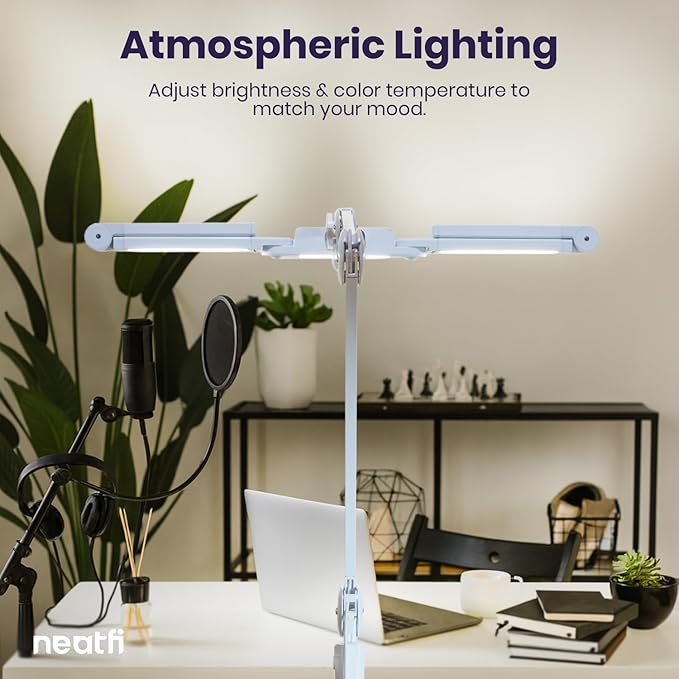 Neatfi 3,000 Lumens LED Desk Lamp, Dimmable, 360 SMD LEDs, 30W, CRI 95, Adjustable Light Modes, Task Lamp for Home Office, Study, Workstation (White, 44-Inch, CCT with Clamp)