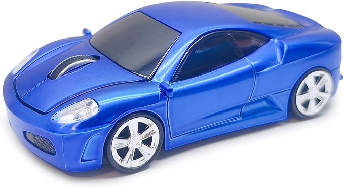 Wireless Car Mouse for Computer, 2.4G USB Receiver, 1600DPI Adjustable, Sport Car Design, Plug & Play, Compatible with Laptop PC Mac Windows Linux, for Boys & Men (Blue)